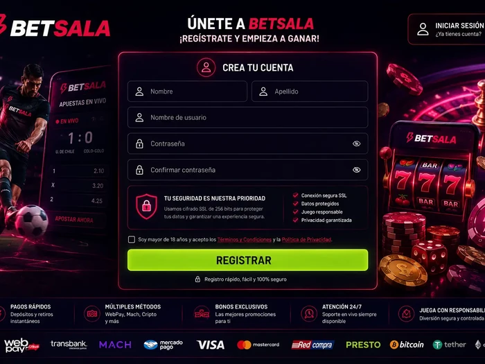 Login y registro de Betsala desde el teléfono